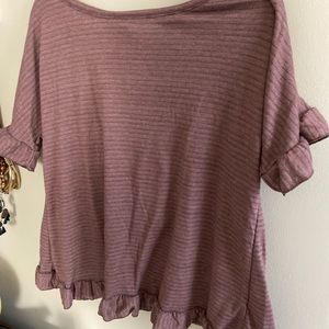 Striped cotton ruffled back cross over shirt